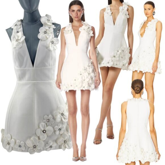 🆕 BRONX & BANCO 🧿 NWOT Estelle Floral Mini Dress All White - Sz M US 6